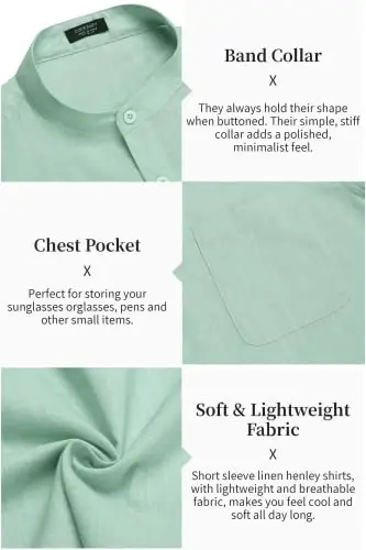 COOFANDY Men's Cotton Linen Henley Shirt Short Sleeve Hippie Casual Beach T-Shirts with Pocket - 5
