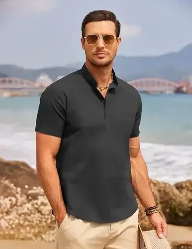 COOFANDY Men's Cotton Linen Henley Shirt Short Sleeve Hippie Casual Beach T-Shirts with Pocket - 3