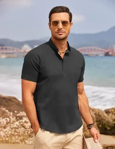 COOFANDY Men's Cotton Linen Henley Shirt Short Sleeve Hippie Casual Beach T-Shirts with Pocket - 3