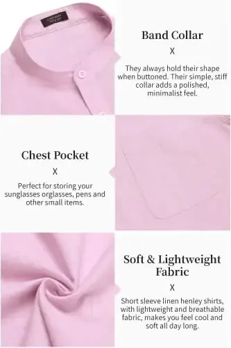 COOFANDY Men's Cotton Linen Henley Shirt Short Sleeve Hippie Casual Beach T-Shirts with Pocket - 4
