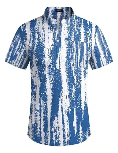 COOFANDY Men's Cotton Linen Henley Shirt Short Sleeve Hippie Casual Beach T-Shirts with Pocket - 4