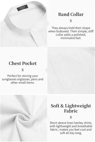 COOFANDY Men's Cotton Linen Henley Shirt Short Sleeve Hippie Casual Beach T-Shirts with Pocket - 5