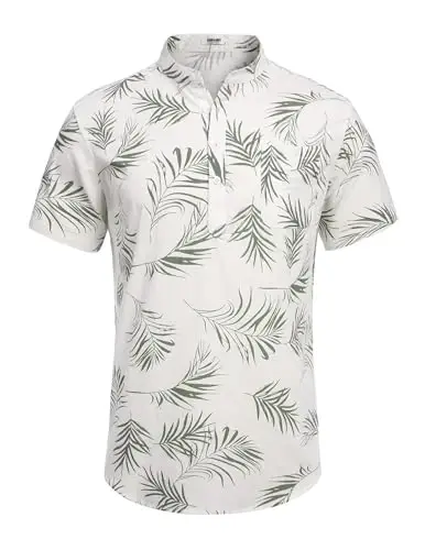 COOFANDY Men's Cotton Linen Henley Shirt Short Sleeve Hippie Casual Beach T-Shirts with Pocket - 2