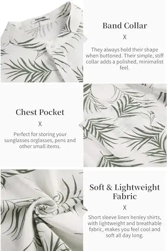 COOFANDY Men's Cotton Linen Henley Shirt Short Sleeve Hippie Casual Beach T-Shirts with Pocket - 5