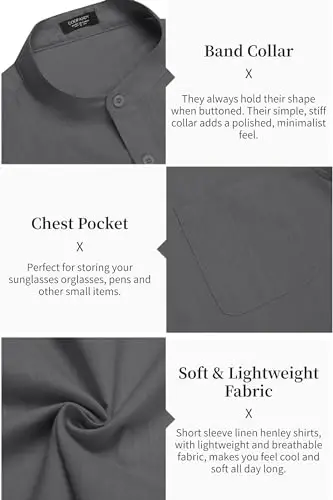 COOFANDY Men's Cotton Linen Henley Shirt Short Sleeve Hippie Casual Beach T-Shirts with Pocket - COOFANDY (1)