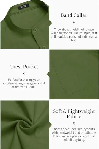 COOFANDY Men's Cotton Linen Henley Shirt Short Sleeve Hippie Casual Beach T-Shirts with Pocket - 5