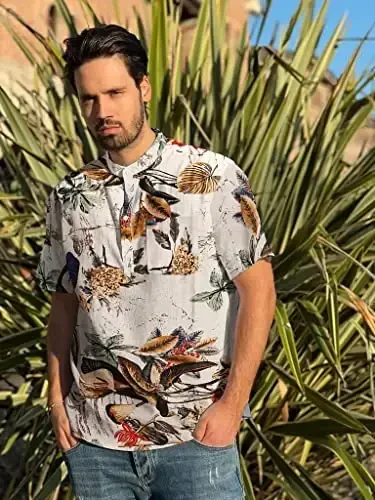 COOFANDY Men's Cotton Linen Henley Shirt Short Sleeve Hippie Casual Beach T-Shirts with Pocket - 6