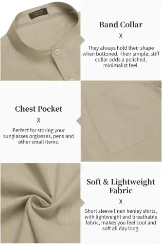 COOFANDY Men's Cotton Linen Henley Shirt Short Sleeve Hippie Casual Beach T-Shirts with Pocket - 5
