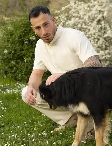 COOFANDY Men's Cotton Linen Henley Shirt Short Sleeve Hippie Casual Beach T-Shirts with Pocket - 3