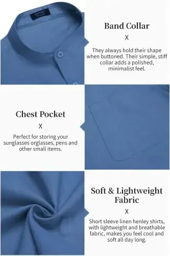 COOFANDY Men's Cotton Linen Henley Shirt Short Sleeve Hippie Casual Beach T-Shirts with Pocket - 5