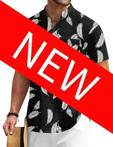 COOFANDY Men's Cotton Linen Henley Shirt Short Sleeve Hippie Casual Beach T-Shirts with Pocket - 6