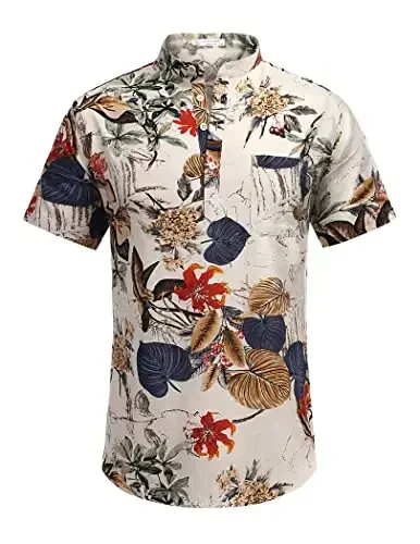 COOFANDY Men's Cotton Linen Henley Shirt Short Sleeve Hippie Casual Beach T-Shirts with Pocket - COOFANDY (1)