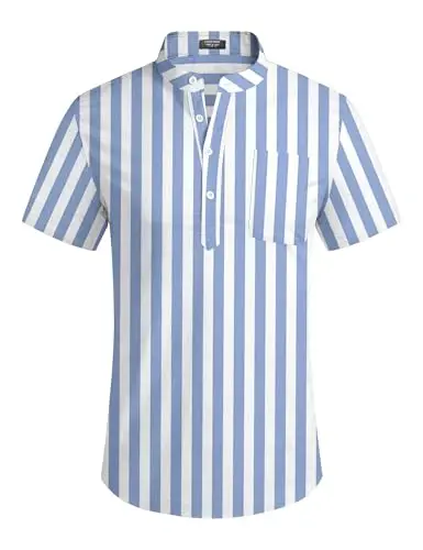 COOFANDY Men's Cotton Linen Henley Shirt Short Sleeve Hippie Casual Beach T-Shirts with Pocket - 5