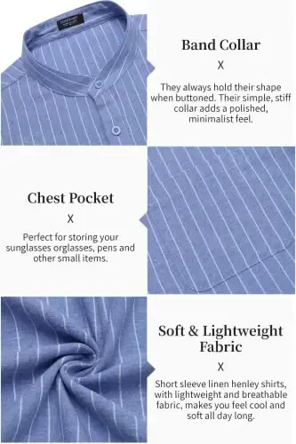 COOFANDY Men's Cotton Linen Henley Shirt Short Sleeve Hippie Casual Beach T-Shirts with Pocket - 4