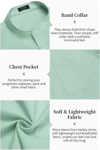 COOFANDY Men's Cotton Linen Henley Shirt Short Sleeve Hippie Casual Beach T-Shirts with Pocket - 5