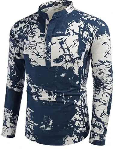 COOFANDY Men's Cotton Linen Henley T-Shirt Long Sleeve Hippie Casual Beach T-Shirts - 2