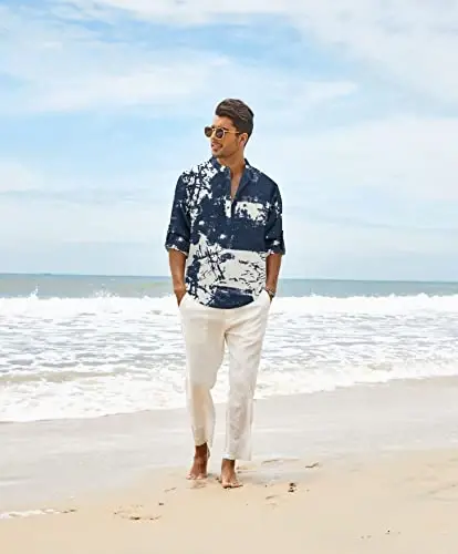 COOFANDY Men's Cotton Linen Henley T-Shirt Long Sleeve Hippie Casual Beach T-Shirts - 5