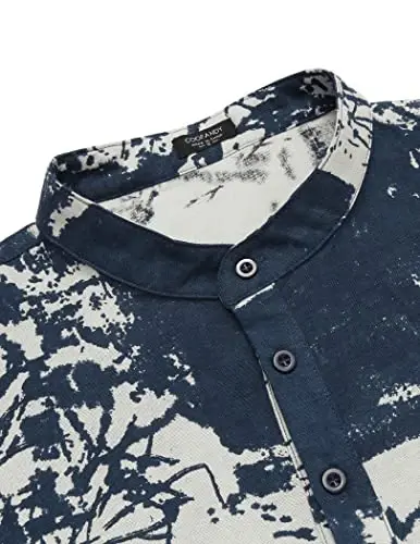 COOFANDY Men's Cotton Linen Henley T-Shirt Long Sleeve Hippie Casual Beach T-Shirts - 6