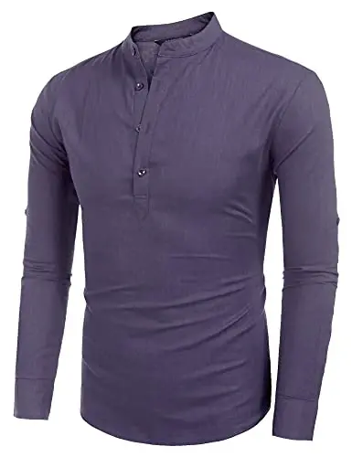 COOFANDY Men's Cotton Linen Henley T-Shirt Long Sleeve Hippie Casual Beach T-Shirts - 2