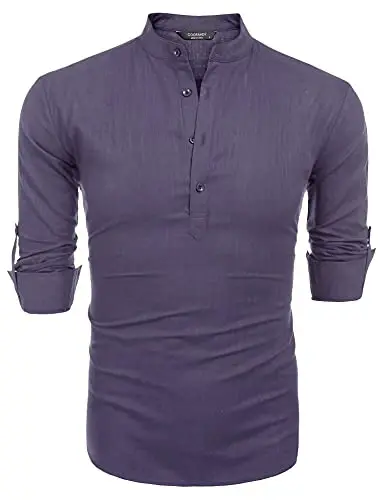 COOFANDY Men's Cotton Linen Henley T-Shirt Long Sleeve Hippie Casual Beach T-Shirts - 6