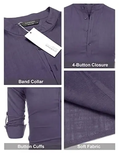 COOFANDY Men's Cotton Linen Henley T-Shirt Long Sleeve Hippie Casual Beach T-Shirts - 5