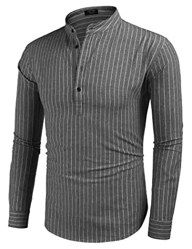 COOFANDY Men's Cotton Linen Henley T-Shirt Long Sleeve Hippie Casual Beach T-Shirts - 2