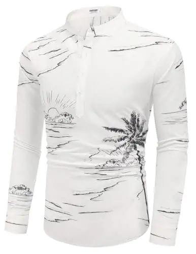 COOFANDY Men's Cotton Linen Henley T-Shirt Long Sleeve Hippie Casual Beach T-Shirts - 2