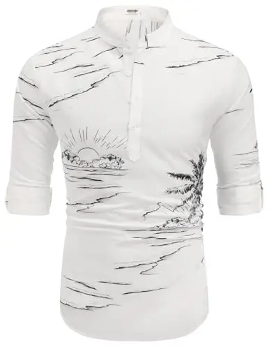 COOFANDY Men's Cotton Linen Henley T-Shirt Long Sleeve Hippie Casual Beach T-Shirts - 6