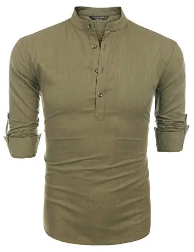 COOFANDY Men's Cotton Linen Henley T-Shirt Long Sleeve Hippie Casual Beach T-Shirts - 6
