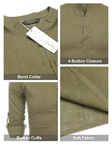 COOFANDY Men's Cotton Linen Henley T-Shirt Long Sleeve Hippie Casual Beach T-Shirts - 5