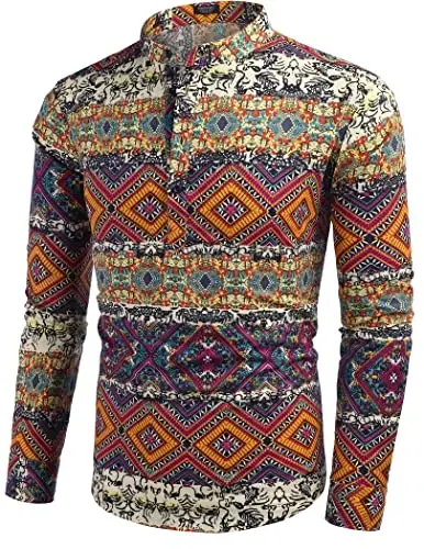 COOFANDY Men's Cotton Linen Henley T-Shirt Long Sleeve Hippie Casual Beach T-Shirts - 2