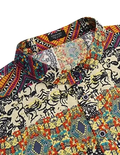 COOFANDY Men's Cotton Linen Henley T-Shirt Long Sleeve Hippie Casual Beach T-Shirts - 6