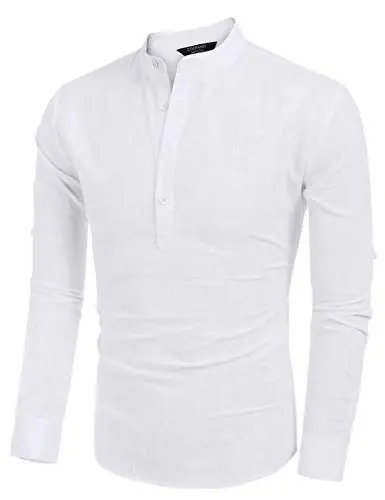 COOFANDY Men's Cotton Linen Henley T-Shirt Long Sleeve Hippie Casual Beach T-Shirts - 2