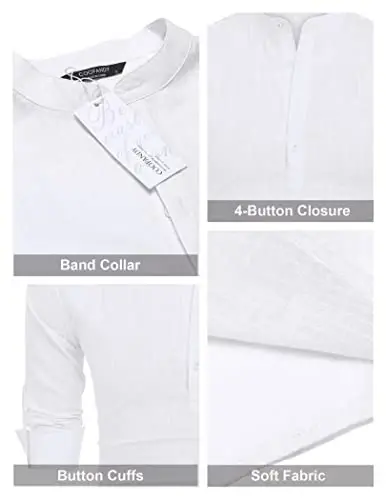 COOFANDY Men's Cotton Linen Henley T-Shirt Long Sleeve Hippie Casual Beach T-Shirts - 5