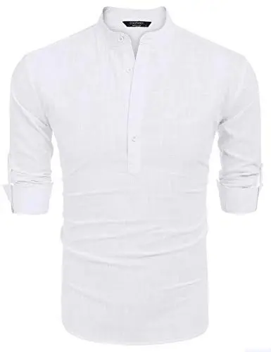 COOFANDY Men's Cotton Linen Henley T-Shirt Long Sleeve Hippie Casual Beach T-Shirts - 6