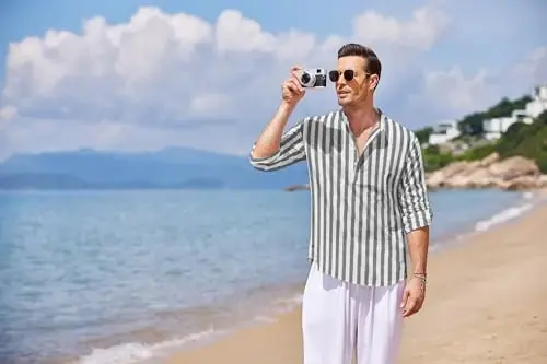 COOFANDY Men's Cotton Linen Henley T-Shirt Long Sleeve Hippie Casual Beach T-Shirts - 3