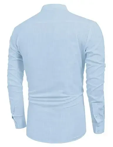 COOFANDY Men's Cotton Linen Henley T-Shirt Long Sleeve Hippie Casual Beach T-Shirts - 6