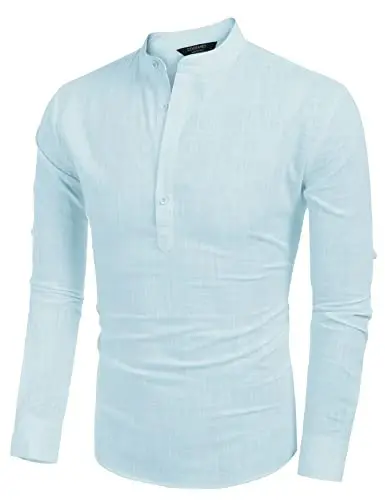 COOFANDY Men's Cotton Linen Henley T-Shirt Long Sleeve Hippie Casual Beach T-Shirts - COOFANDY (1)