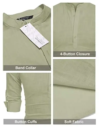 COOFANDY Men's Cotton Linen Henley T-Shirt Long Sleeve Hippie Casual Beach T-Shirts - 5