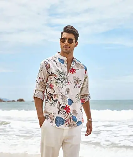 COOFANDY Men's Cotton Linen Henley T-Shirt Long Sleeve Hippie Casual Beach T-Shirts - 3