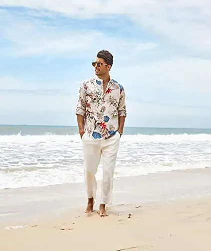 COOFANDY Men's Cotton Linen Henley T-Shirt Long Sleeve Hippie Casual Beach T-Shirts - 4