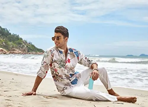 COOFANDY Men's Cotton Linen Henley T-Shirt Long Sleeve Hippie Casual Beach T-Shirts - 5