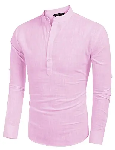 COOFANDY Men's Cotton Linen Henley T-Shirt Long Sleeve Hippie Casual Beach T-Shirts - 2