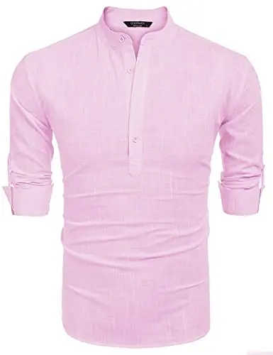 COOFANDY Men's Cotton Linen Henley T-Shirt Long Sleeve Hippie Casual Beach T-Shirts - 6