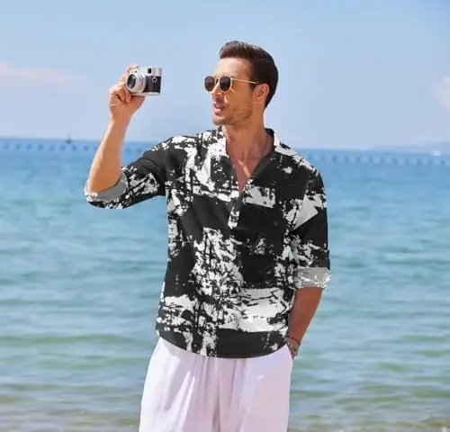 COOFANDY Men's Cotton Linen Henley T-Shirt Long Sleeve Hippie Casual Beach T-Shirts - 3