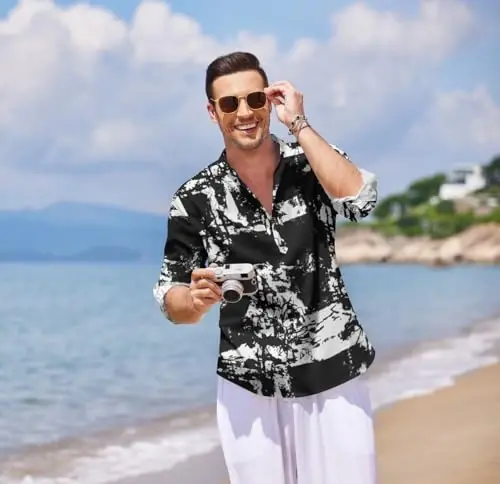 COOFANDY Men's Cotton Linen Henley T-Shirt Long Sleeve Hippie Casual Beach T-Shirts - 4