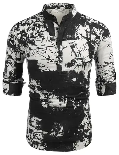 COOFANDY Men's Cotton Linen Henley T-Shirt Long Sleeve Hippie Casual Beach T-Shirts - 6