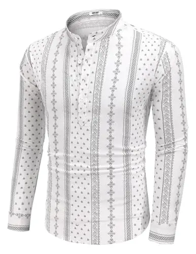 COOFANDY Men's Cotton Linen Henley T-Shirt Long Sleeve Hippie Casual Beach T-Shirts - 2