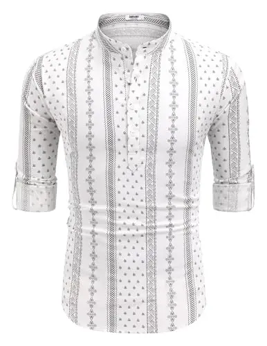 COOFANDY Men's Cotton Linen Henley T-Shirt Long Sleeve Hippie Casual Beach T-Shirts - 6