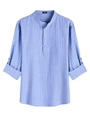 COOFANDY Men's Cotton Linen Henley T-Shirt Long Sleeve Hippie Casual Beach T-Shirts - 2
